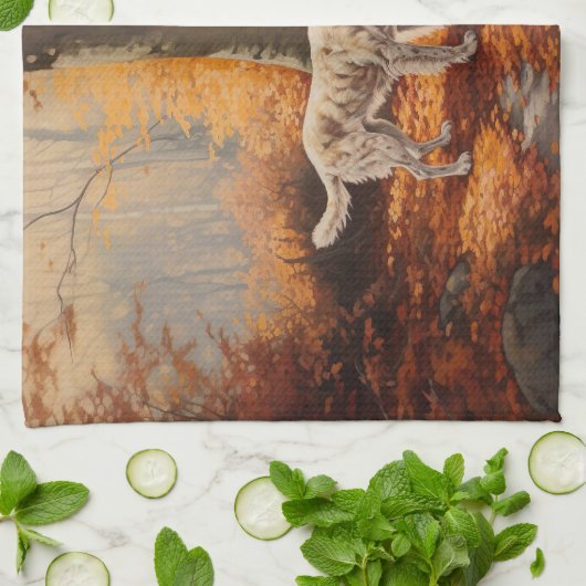 Englischer Setter im Herbst Leaves Fall Inspiriert Geschirrtuch (Gefaltet)