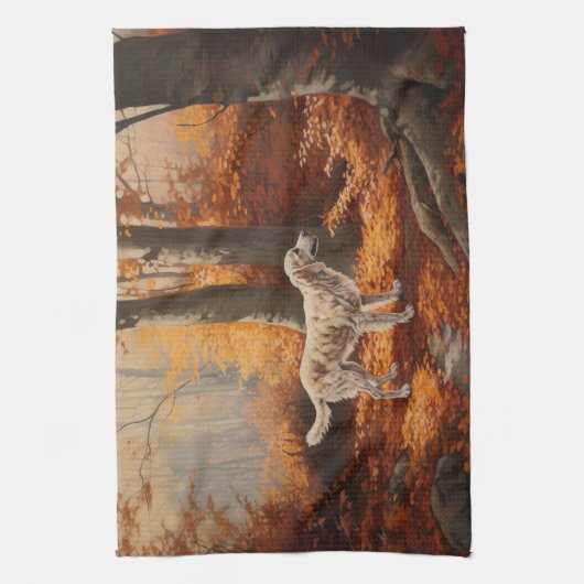 Englischer Setter im Herbst Leaves Fall Inspiriert Geschirrtuch (Vertikal)