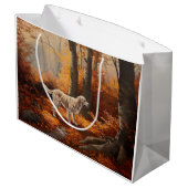 Englischer Setter im Herbst Leaves Fall Inspiriert Große Geschenktüte (Rückseite Schrägansicht)