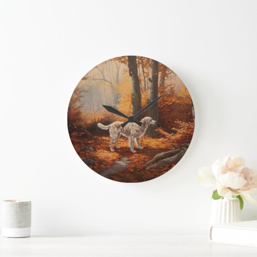 Englischer Setter im Herbst Leaves Fall Inspiriert Große Wanduhr (Zuhause)