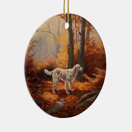 Englischer Setter im Herbst Leaves Fall Inspiriert Keramik Ornament (Rechts)