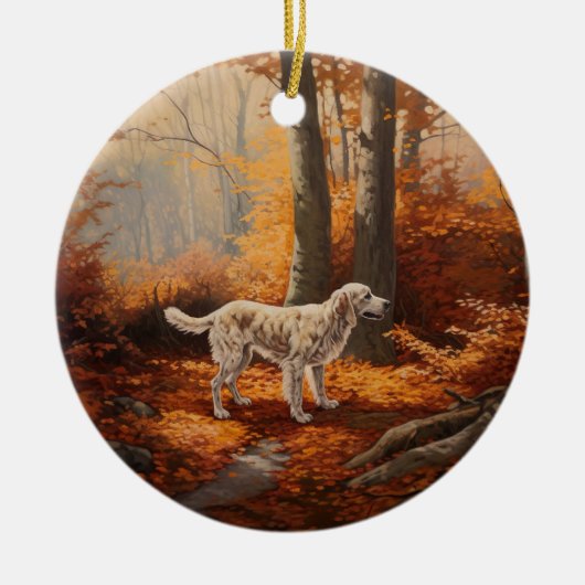 Englischer Setter im Herbst Leaves Fall Inspiriert Keramik Ornament (Vorne)