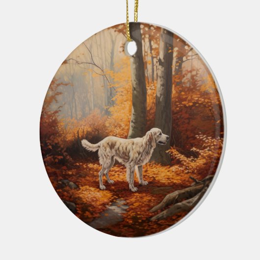 Englischer Setter im Herbst Leaves Fall Inspiriert Keramik Ornament (Links)