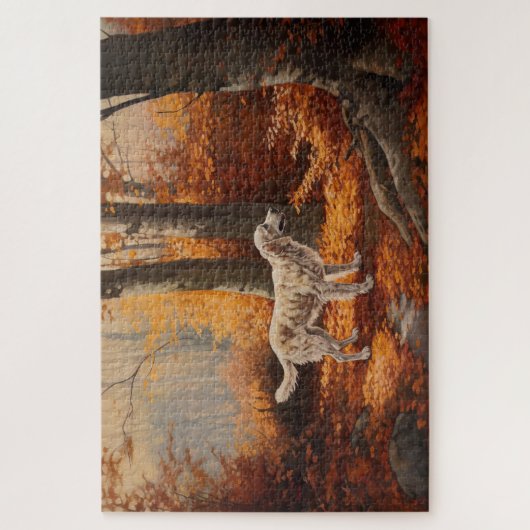 Englischer Setter im Herbst Leaves Fall Inspiriert Puzzle (Vertikal)