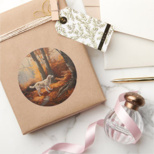 Englischer Setter im Herbst Leaves Fall Inspiriert Runder Aufkleber