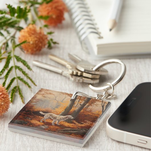 Englischer Setter im Herbst Leaves Fall Inspiriert Schlüsselanhänger (Vorderseite rechts)