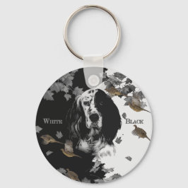 Englischer Setter in Schwarzweiß Schlüsselanhänger