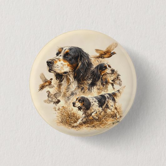 Englischer Setter, Jagdkunst Button (Vorderseite)
