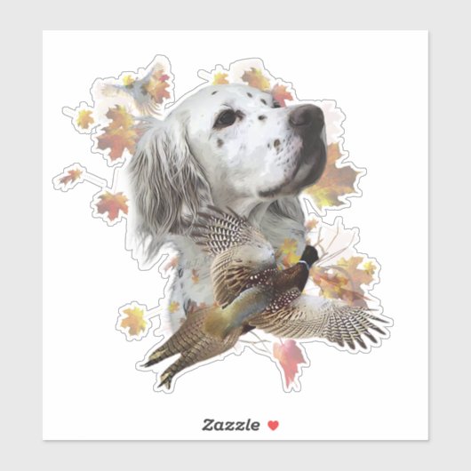 Englischer Setter mit Fasan, Kunst Aufkleber (Blatt)