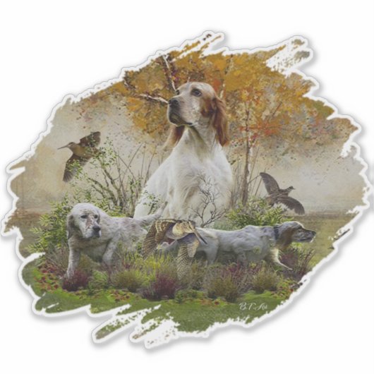 Englischer Setter mit Fasan, Kunst Aufkleber (Vorderseite)