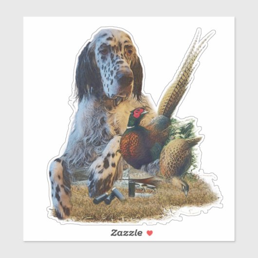 Englischer Setter mit Fasan, Kunst Aufkleber (Blatt)