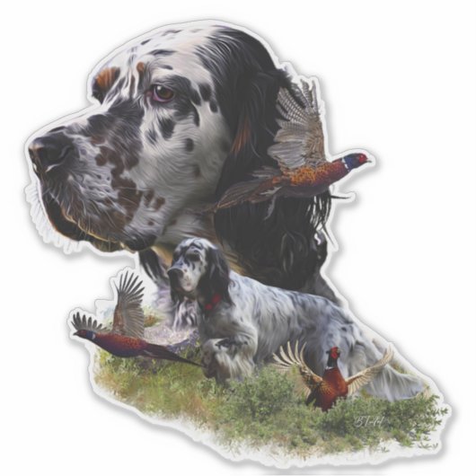 Englischer Setter mit Fasan, Kunst Aufkleber (Vorderseite)