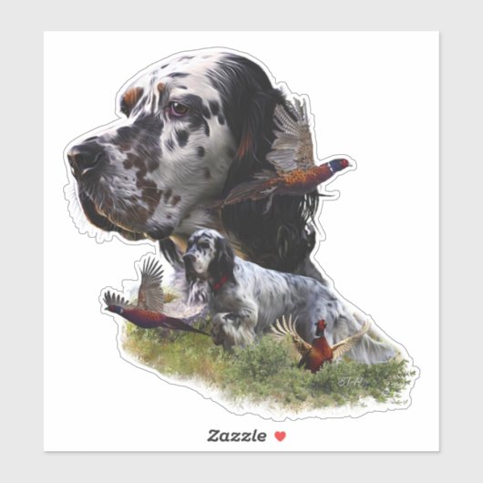 Englischer Setter mit Fasan, Kunst Aufkleber (Blatt)