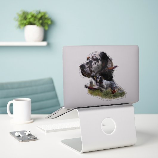Englischer Setter mit Fasan, Kunst Aufkleber (Laptop auf Schreibtisch)