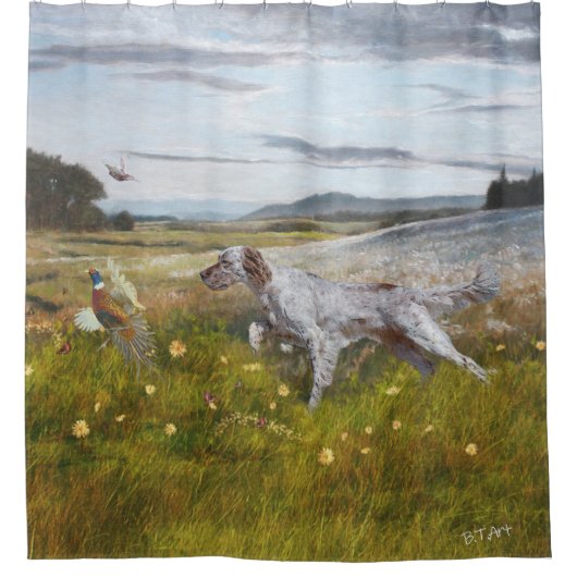 Englischer Setter mit Fasan, Kunst Duschvorhang (Vorderseite)