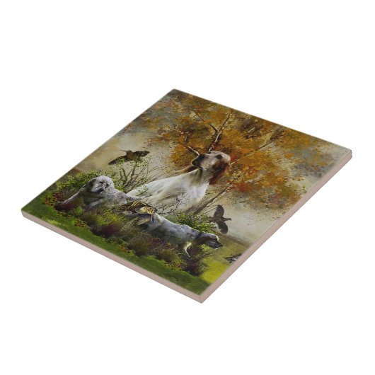 Englischer Setter mit Fasan, Kunst Fliese (Seite)