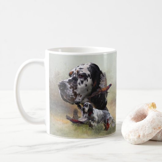 Englischer Setter mit Fasan, Kunst Kaffeetasse (Mit Donut)