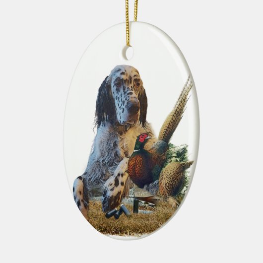 Englischer Setter mit Fasan, Kunst Keramik Ornament (Links)