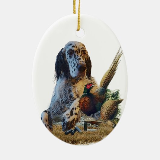 Englischer Setter mit Fasan, Kunst Keramik Ornament (Hinten)