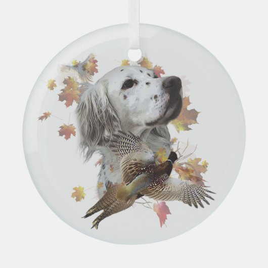 Englischer Setter mit Fasan, Kunst Ornament Aus Glas (Vorderseite)