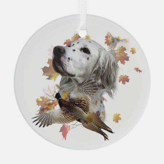 Englischer Setter mit Fasan, Kunst Ornament Aus Glas (Rückseite)