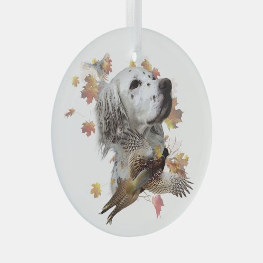 Englischer Setter mit Fasan, Kunst Ornament Aus Glas (Vorderseite Rechts)