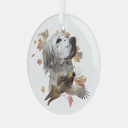 Englischer Setter mit Fasan, Kunst Ornament Aus Glas (Vorderseite links)