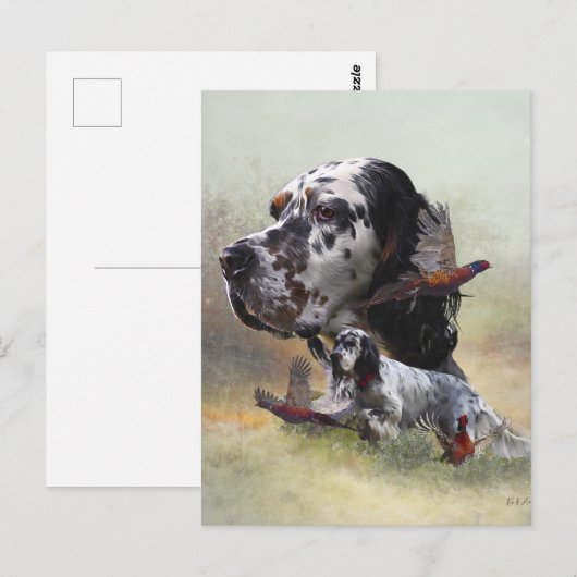 Englischer Setter mit Fasan, Kunst Postkarte (Vorne/Hinten)
