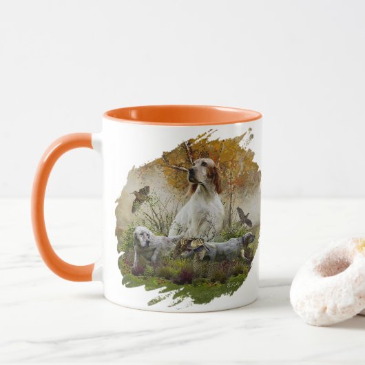 Englischer Setter mit Fasan, Kunst Tasse (Mit Donut)