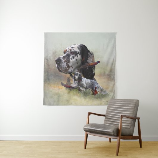Englischer Setter mit Fasan, Kunst Wandteppich (Beispiel)
