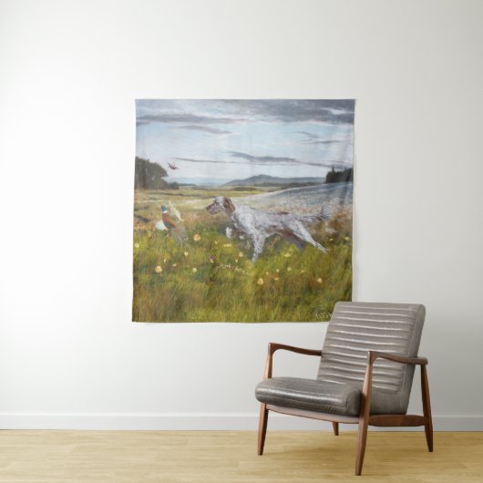 Englischer Setter mit Fasan, Kunst Wandteppich (Beispiel)