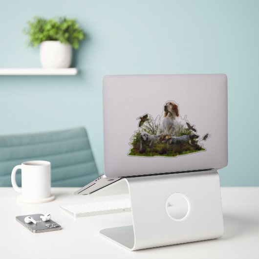 Englischer Setter mit Fasan, Kunstaufkleber Aufkleber (Laptop auf Schreibtisch)