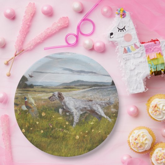 Englischer Setter mit Fasan, Tellern aus Kunstpapi Pappteller (Party)