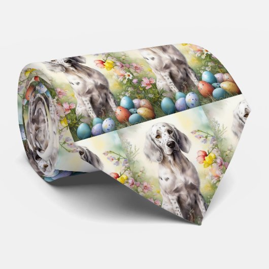 Englischer Setter mit Ostereiern Krawatte (Gerollt)