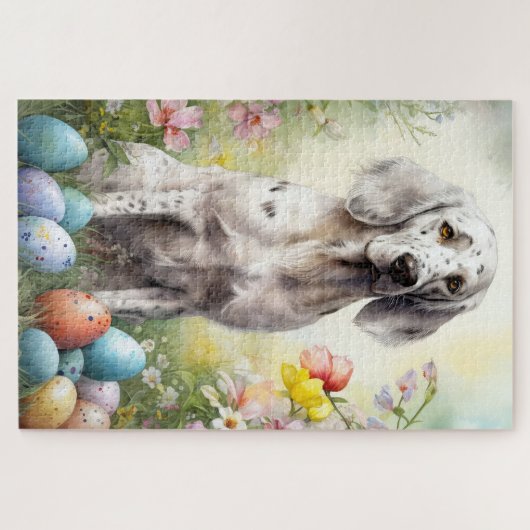 Englischer Setter mit Ostereiern Puzzle (Horizontal)