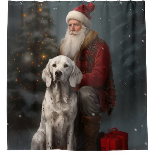 Englischer Setter mit Weihnachtsmann Weihnachten Duschvorhang (Vorderseite)