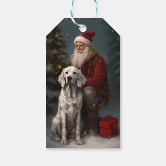 Englischer Setter mit Weihnachtsmann Weihnachten Geschenkanhänger (Rückseite)