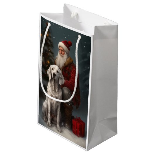 Englischer Setter mit Weihnachtsmann Weihnachten Kleine Geschenktüte (Rückseite Schrägansicht)