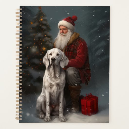 Englischer Setter mit Weihnachtsmann Weihnachten Planer (Vorderseite)
