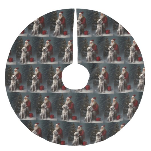 Englischer Setter mit Weihnachtsmann Weihnachten Polyester Weihnachtsbaumdecke (Vorderseite)