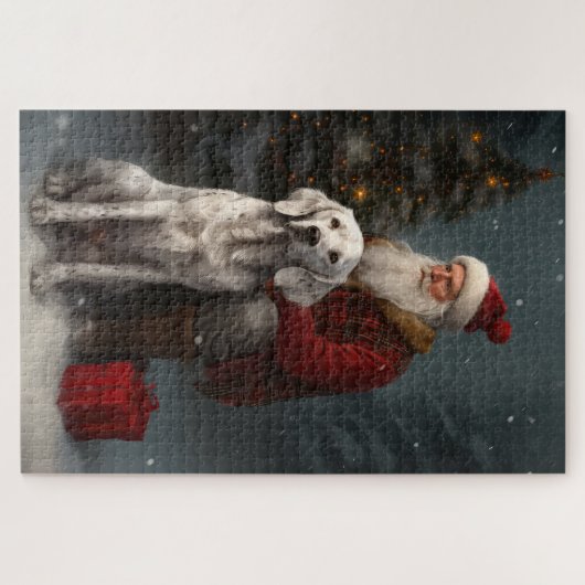 Englischer Setter mit Weihnachtsmann Weihnachten Puzzle (Horizontal)
