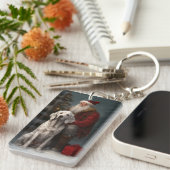 Englischer Setter mit Weihnachtsmann Weihnachten Schlüsselanhänger (Vorderseite rechts)