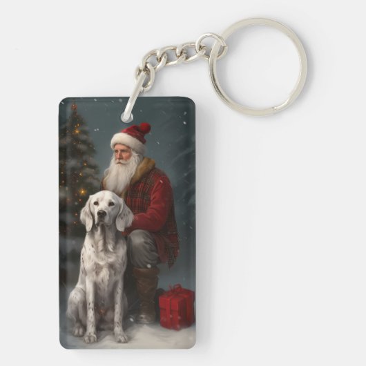 Englischer Setter mit Weihnachtsmann Weihnachten Schlüsselanhänger (Rückseite)