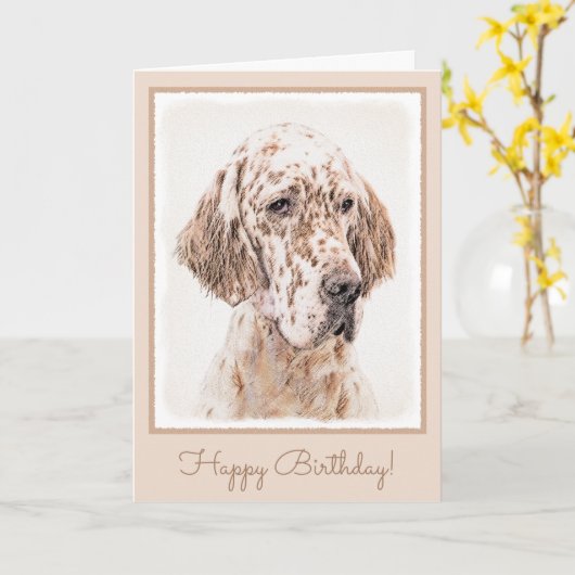 Englischer Setter Orange Belton Malerei Dog Art Karte (Gelbe Blume)