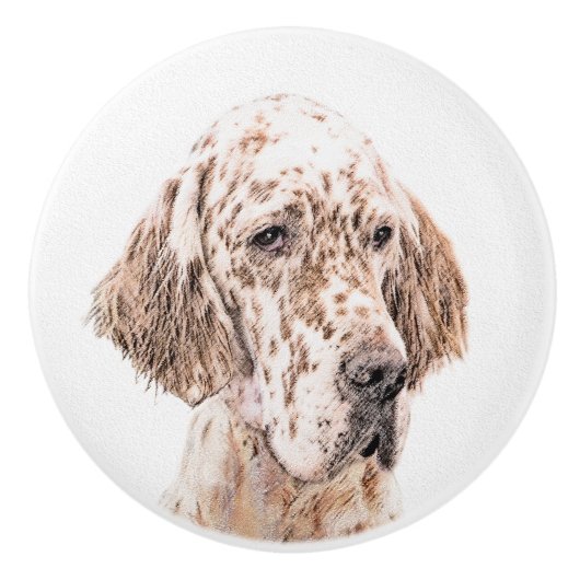 Englischer Setter Orange Belton Malerei Dog Art Keramikknauf (Vorderseite)