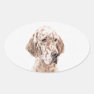 Englischer Setter Orange Belton Malerei Dog Art Ovaler Aufkleber