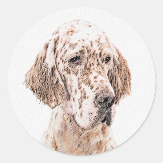 Englischer Setter Orange Belton Malerei Dog Art Runder Aufkleber (Vorderseite)