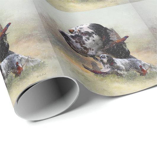 Englischer Setter, Vogeljagd Geschenkpapier (Rolleneckpunkt)