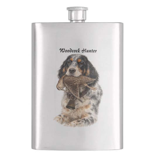 Englischer Setter, Waldschnepfenjagd, Hundekunst Flachmann (Vorderseite)