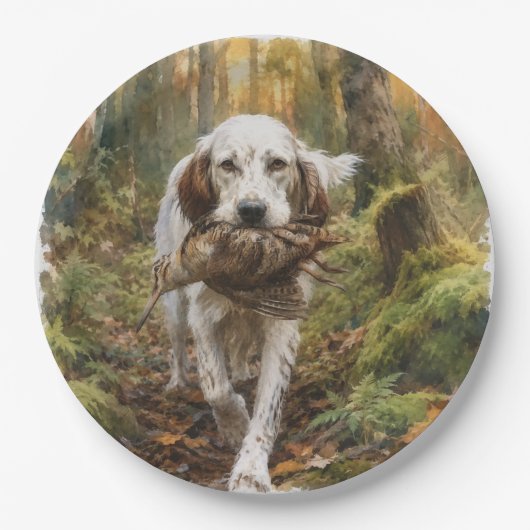 Englischer Setter, Waldschnepfenjagd Pappteller (Vorderseite)